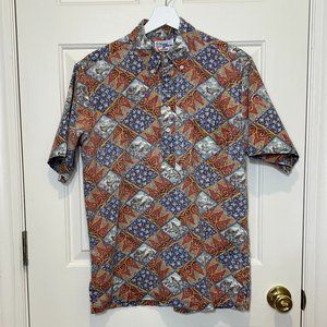 Vintage 90s Reyn Spooner Red Blue Print Hawaiian Popover Shirt M